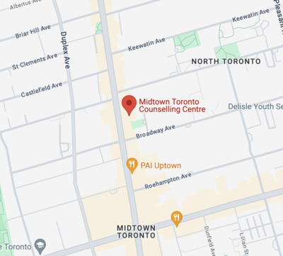 Map to Midtown Toronto Counselling Centre in Toronto , Ontario 